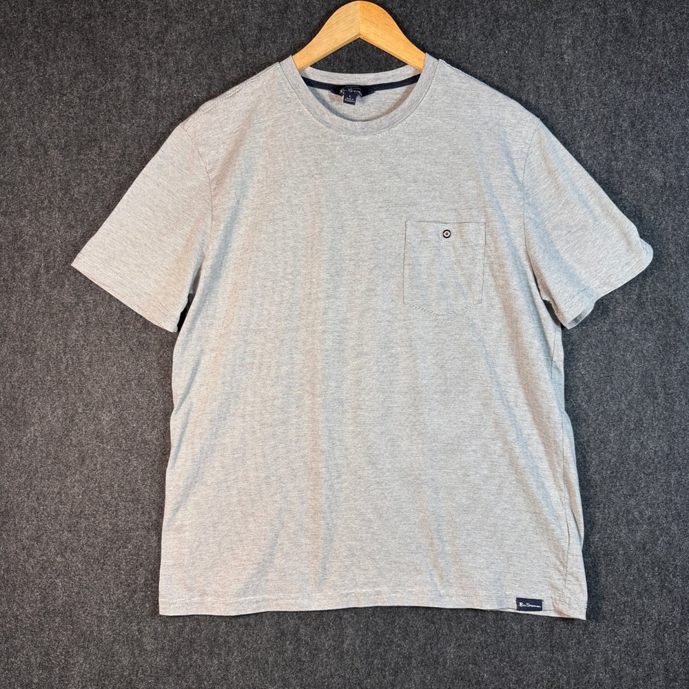 Ben Sherman Mens Grey Micro Stripe Pocket T-Shirt Target Logo Large
